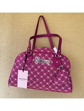 NWT Juicy Couture Pink Monogram Satchel Bowling Bag Bowler Purse Heart Pouch Y2K
